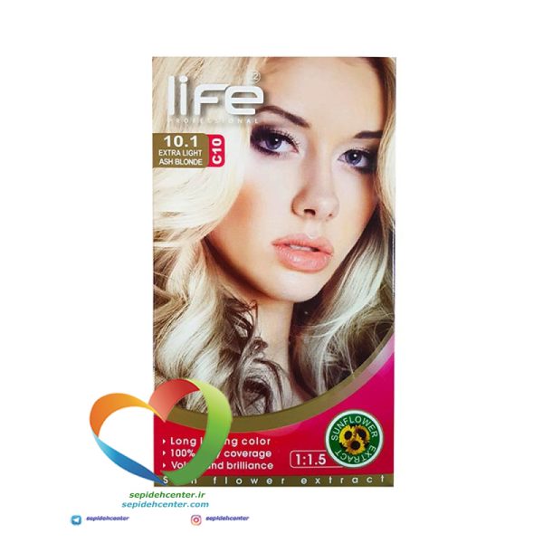 کیت رنگ موی لایف شماره 10.1 بلوند خاکستری فوق روشن Hair Color Life Kit Extra Light Ash Blonde 10.1