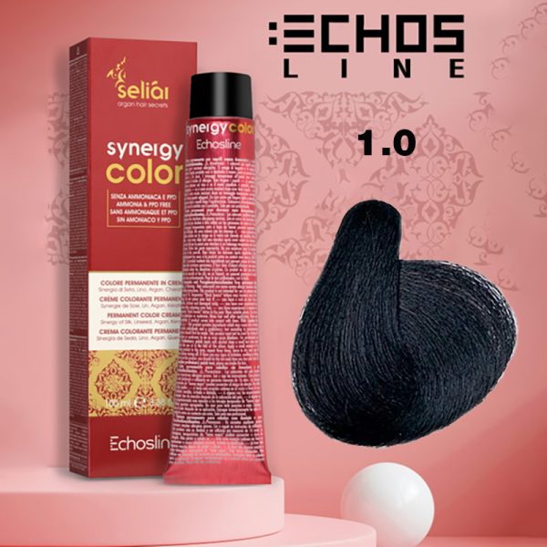 رنگ موی بدون آمونیاک مشکی 1.0سینرژی اچ اس لاین Hair Color ECHOSLINE Synergy Black