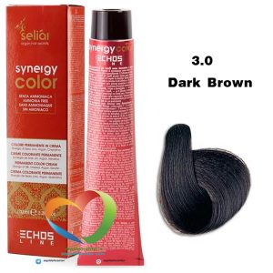 رنگ موی بدون آمونیاک قهوه ای تیره 3.0 سینرژی اچ اس لاین Hair Color ECHOSLINE Synergy Dark Brown