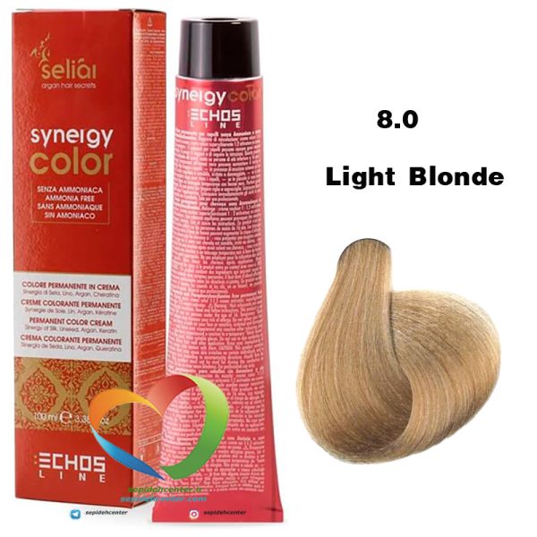 رنگ موی بدون آمونیاک بلوند روشن 8.0سینرژی اچ اس لاین Hair Color ECHOSLINE Synergy Light Blonde