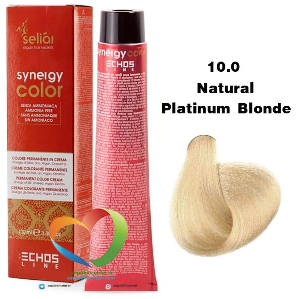 رنگ موی بدون آمونیاک بلوند پلاتینه 10.0 سینرژی اچ اس لاین Hair Color ECHOSLINE Synergy Super Natural Platinum Blonde