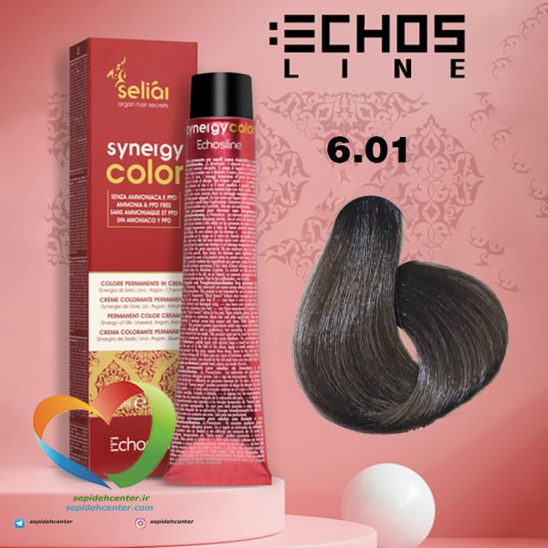 رنگ موی بدون آمونیاک بلوند تیره دودی 6.01 سینرژی اچ اس لاین Hair Color ECHOSLINE Synergy Dark Blonde Ash