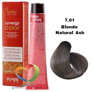 رنگ موی بدون آمونیاک بلوند طبیعی دودی 7.01 سینرژی اچ اس لاین Hair Color ECHOSLINE Synergy Blonde Ash