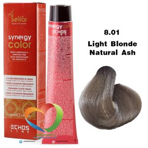 رنگ موی بدون آمونیاک بلوند دودی روشن 8.01 سینرژی اچ اس لاین Hair Color ECHOSLINE Synergy Light Blonde Ash