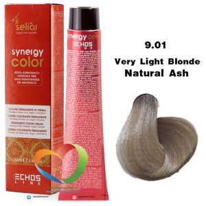 رنگ موی بدون آمونیاک بلوند دودی خیلی روشن 9.01 سینرژی اچ اس لاین Hair Color ECHOSLINE Synergy Very Light Blonde Ash