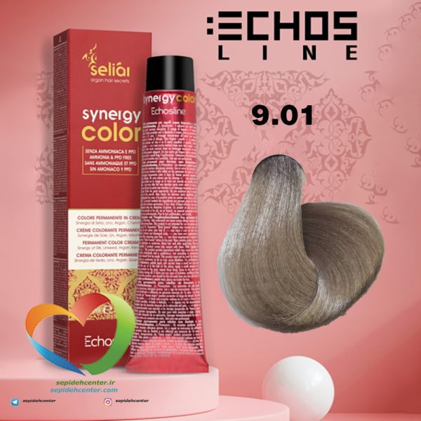 رنگ موی بدون آمونیاک بلوند دودی خیلی روشن 9.01 سینرژی اچ اس لاین Hair Color ECHOSLINE Synergy Very Light Blonde Ash