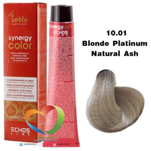 رنگ موی بدون آمونیاک بلوند دودی پلاتینه 10.01 سینرژی اچ اس لاین Hair Color ECHOSLINE Synergy Blonde Platinum Ash