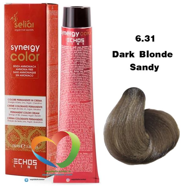 رنگ موی بدون آمونیاک شنی تیره 6.31 سینرژی اچ اس لاین Hair Color ECHOSLINE Synergy Dark Blonde Sandy