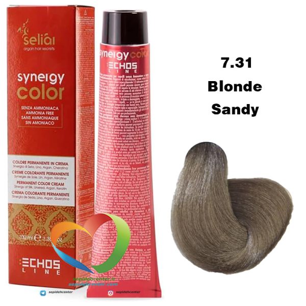 رنگ موی بدون آمونیاک بلوند شنی 7.31 سینرژی اچ اس لاین Hair Color ECHOSLINE Synergy Blonde Sandy