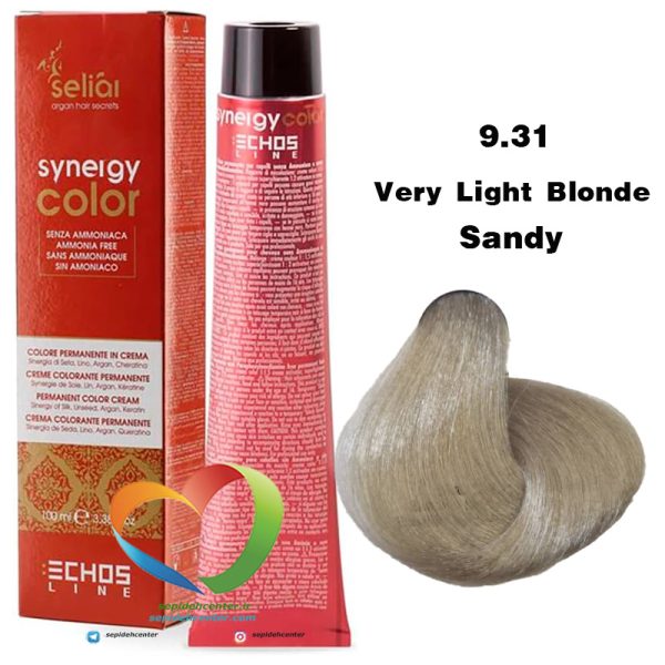 رنگ موی بدون آمونیاک شنی خیلی روشن 9.31 سینرژی اچ اس لاین Hair Color ECHOSLINE Synergy Very Light Sandy