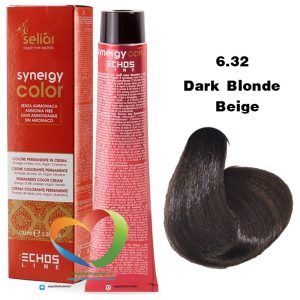 رنگ موی بدون آمونیاک بژ تیره 6.32 سینرژی اچ اس لاین Hair Color ECHOSLINE Synergy Dark Blonde Beige