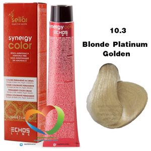 رنگ موی بدون آمونیاک بلوند طلایی پلاتینه 10.3 سینرژی اچ اس لاین Hair Color ECHOSLINE Synergy Blonde Platinum Golden