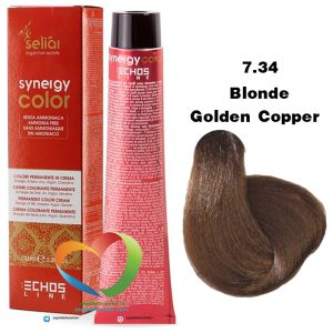 رنگ موی بدون آمونیاک مسی طلایی 7.34 سینرژی اچ اس لاین Hair Color ECHOSLINE Synergy Blonde Golden Copper