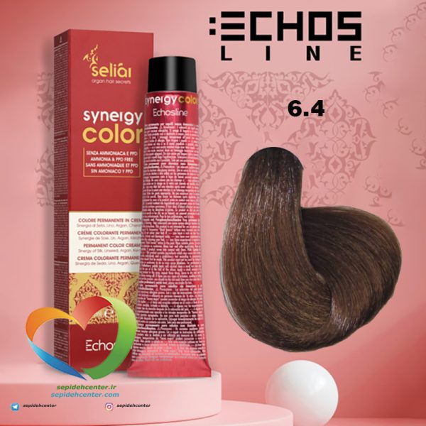 رنگ موی بدون آمونیاک مسی تیره 6.4 سینرژی اچ اس لاین Hair Color ECHOSLINE Synergy Dark Blonde Copper