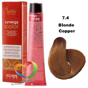 رنگ موی بدون آمونیاک مسی 7.4 سینرژی اچ اس لاین Hair Color ECHOSLINE Synergy Blonde Copper