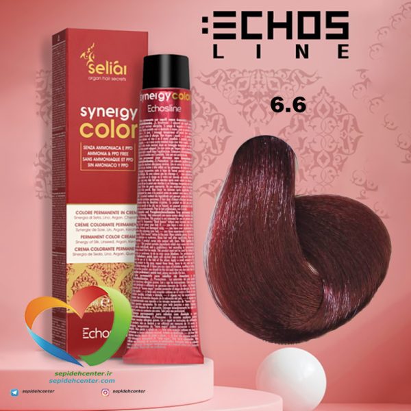 رنگ موی بدون آمونیاک بلوند قرمز تیره 6.6 سینرژی اچ اس لاین Hair Color ECHOSLINE Synergy Dark Blonde Red