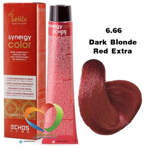 رنگ موی بدون آمونیاک بلوند قرمز تند تیره 6.66 سینرژی اچ اس لاین Hair Color ECHOSLINE Synergy Dark Blonde Red Extra