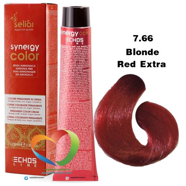 رنگ موی بدون آمونیاک قرمز آتشین 7.66 سینرژی اچ اس لاین Hair Color ECHOSLINE Synergy Blonde Red Extra