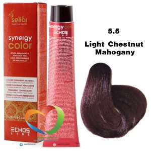 رنگ موی بدون آمونیاک قهوه ای ماهگونی روشن 5.5 سینرژی اچ اس لاین Hair Color ECHOSLINE Synergy Light Chestnut Mahogany