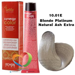 رنگ موی بدون آمونیاک بلوند پلاتینه خاکستری قوی 10.01E سینرژی اچ اس لاین Hair Color ECHOSLINE Synergy Blonde Platinum Ash Extra