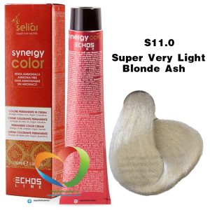 رنگ موی بدون آمونیاک بلوند خیلی خیلی روشن خاکستری S11.0 سینرژی اچ اس لاین Hair Color ECHOSLINE Synergy Super Very Light Blonde Ash